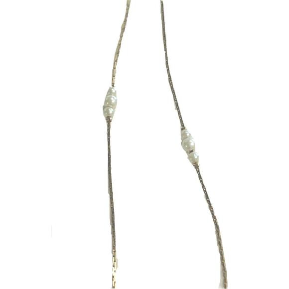 Gold Tone Chain Necklace with Seed Pearl Accents 30 in - Picture 2 of 5
